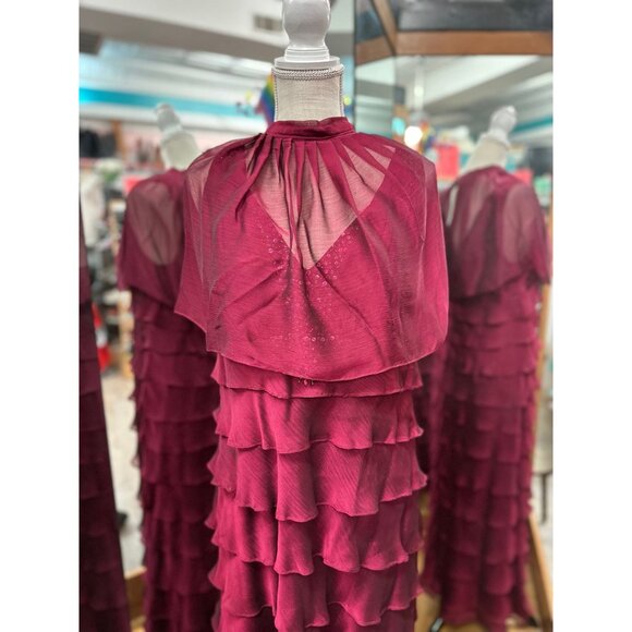 Ignite Evenings Burgundy Tiered Tank Formal Gown with Shawl in 14 - Picture 2 of 2